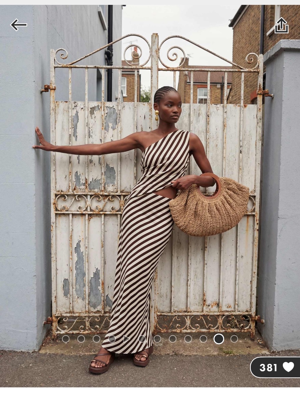 Bronze Snake Inessa Striped Asymmetric Top and Maxi Skirt Set in Brown and Cream - Picture 7 of 11